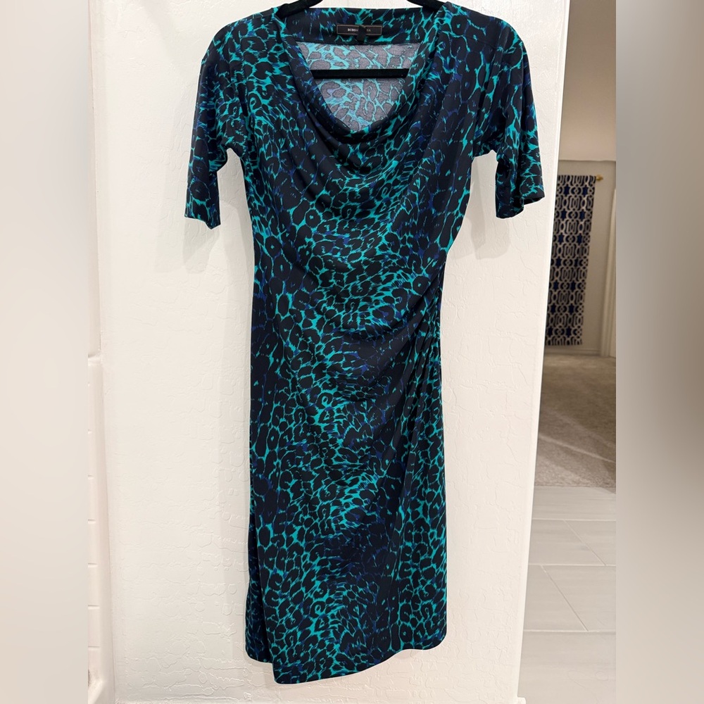 BCBGMaxAzria Teal and Black Midi Dress